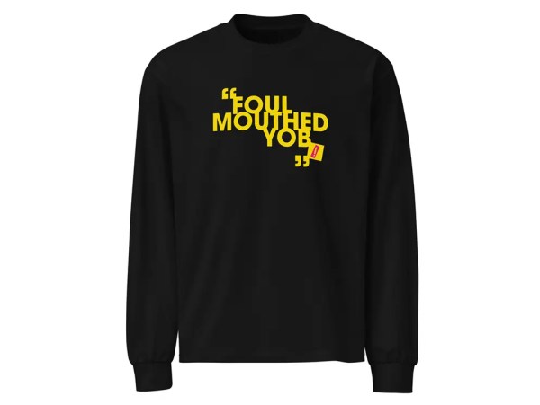 Black long-sleeve "You Have To Destroy To Create" t-shirt in black, featuring bold yellow stacked text framed by quotation marks.